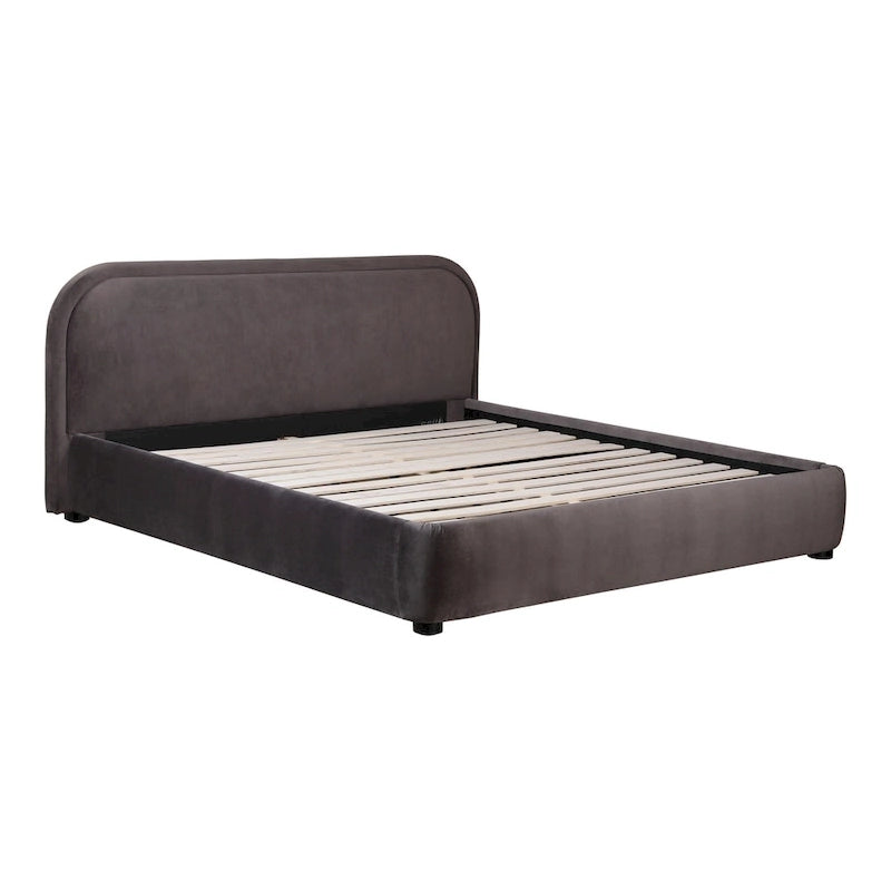 Letto a piattaforma imbottito, curvo, moderno, color avena