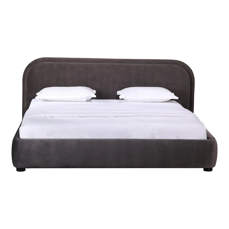Letto a piattaforma imbottito, curvo, moderno, color avena