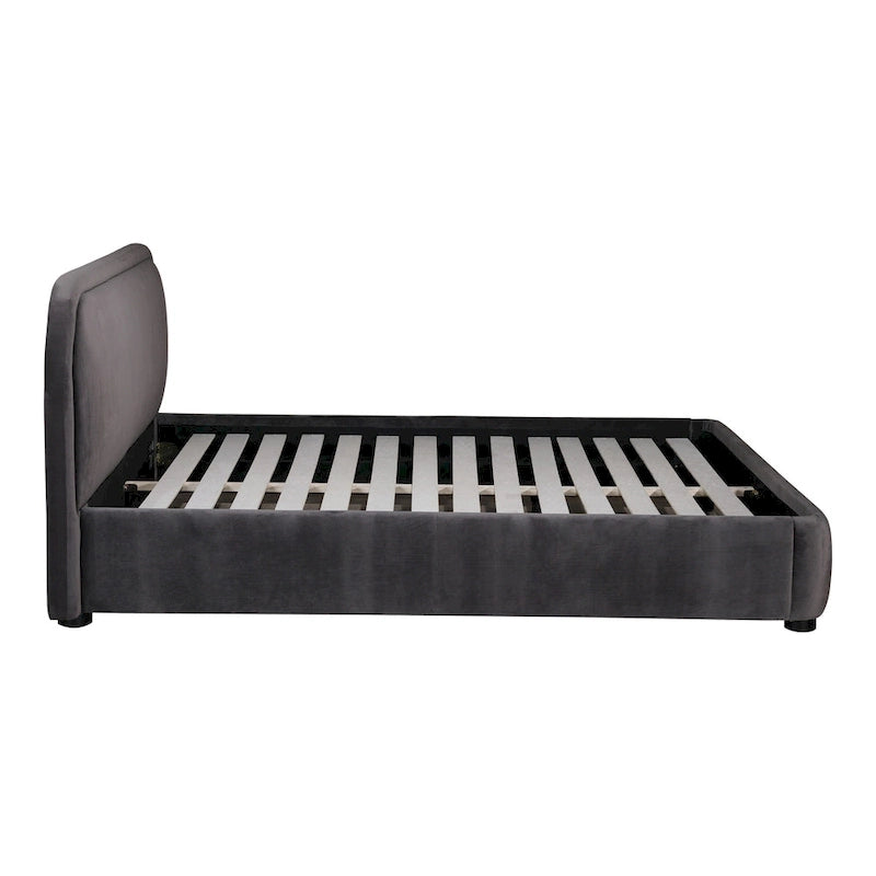 Letto a piattaforma imbottito, curvo, moderno, color avena