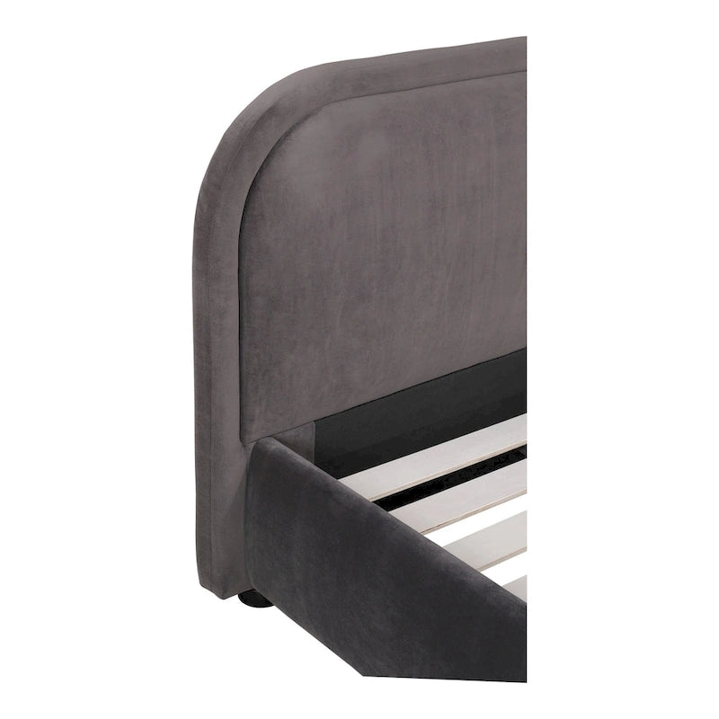 Letto a piattaforma imbottito, curvo, moderno, color avena
