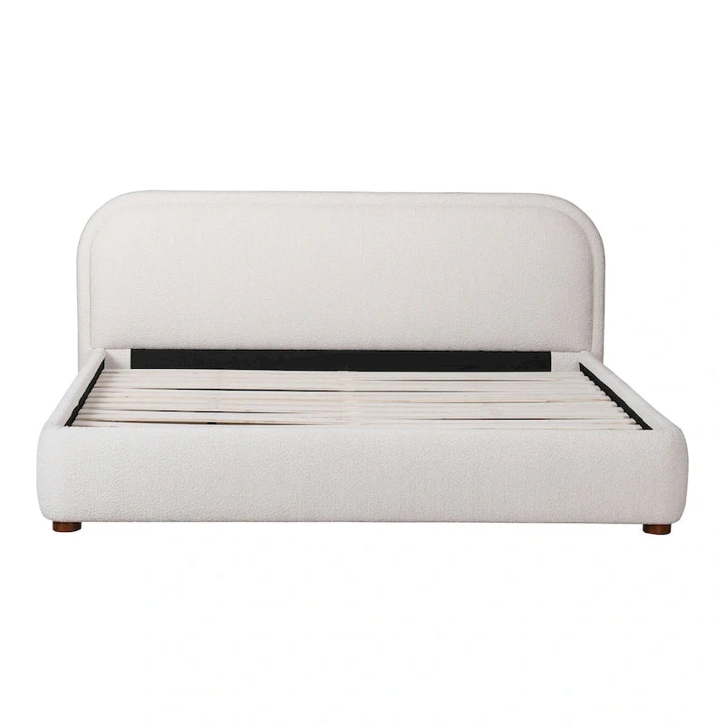 Letto a piattaforma imbottito, curvo, moderno, color avena