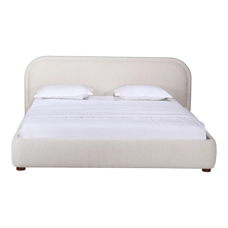 Letto a piattaforma imbottito, curvo, moderno, color avena