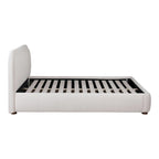 Letto a piattaforma imbottito, curvo, moderno, color avena