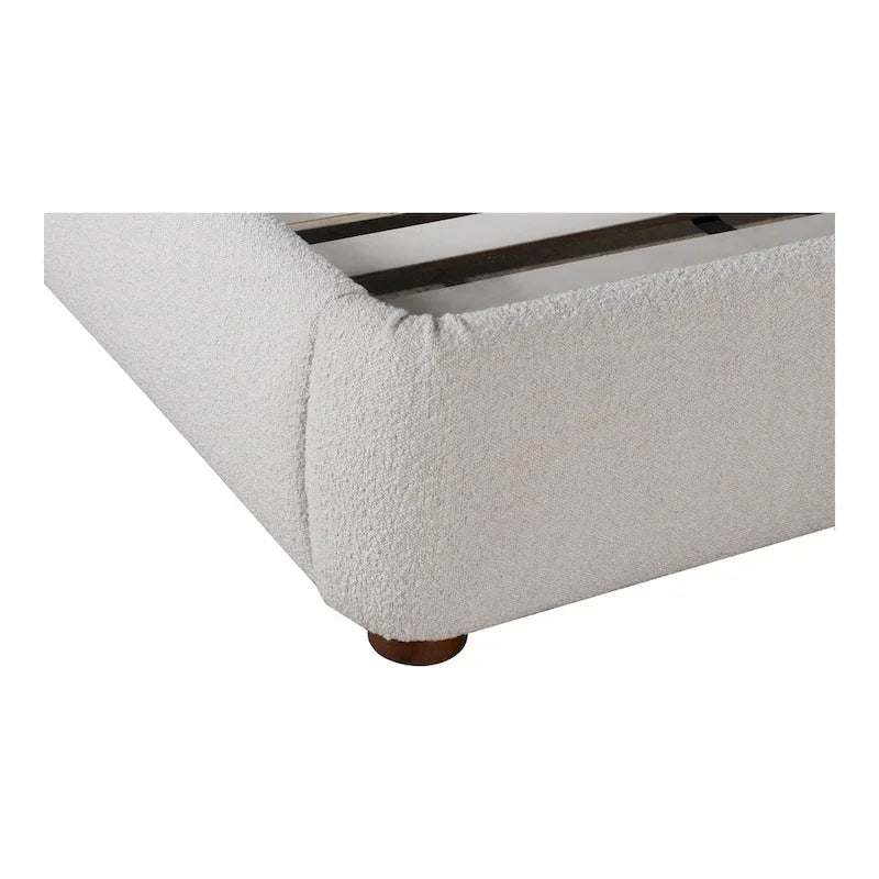 Letto a piattaforma imbottito, curvo, moderno, color avena
