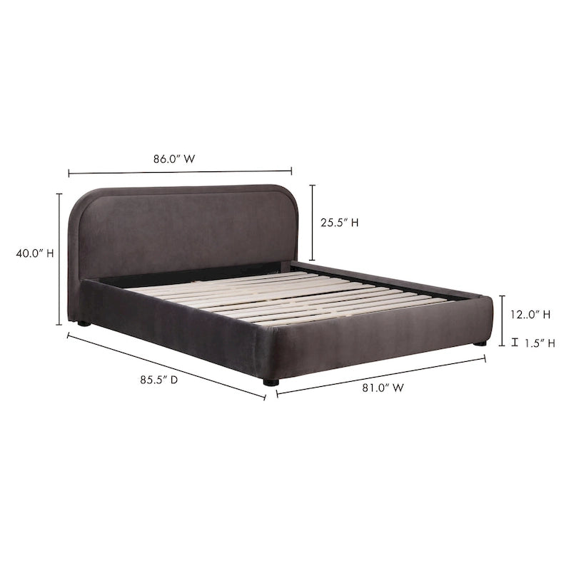 Letto a piattaforma imbottito, curvo, moderno, color avena