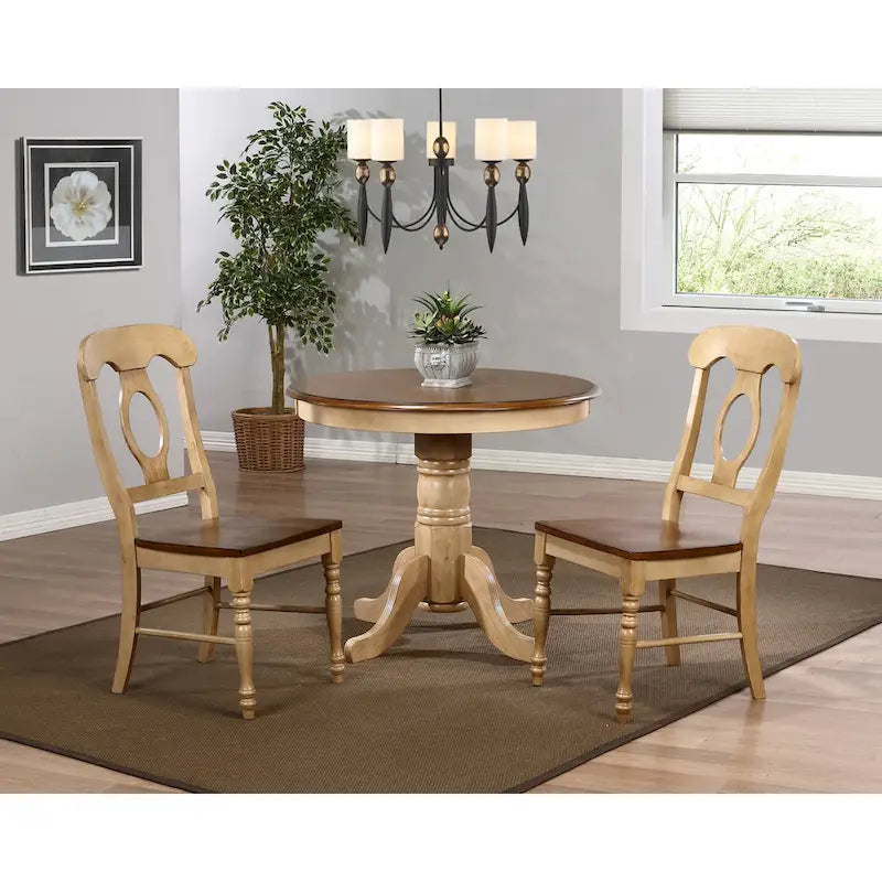 Sedia da pranzo bicolore in frassino chiaro effetto anticato e noce americano caldo (Set di 2) - 23L x 18.5W x 38H