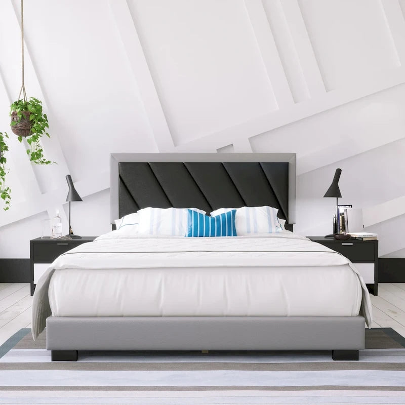 Struttura letto imbottita diagonale nera e grigia