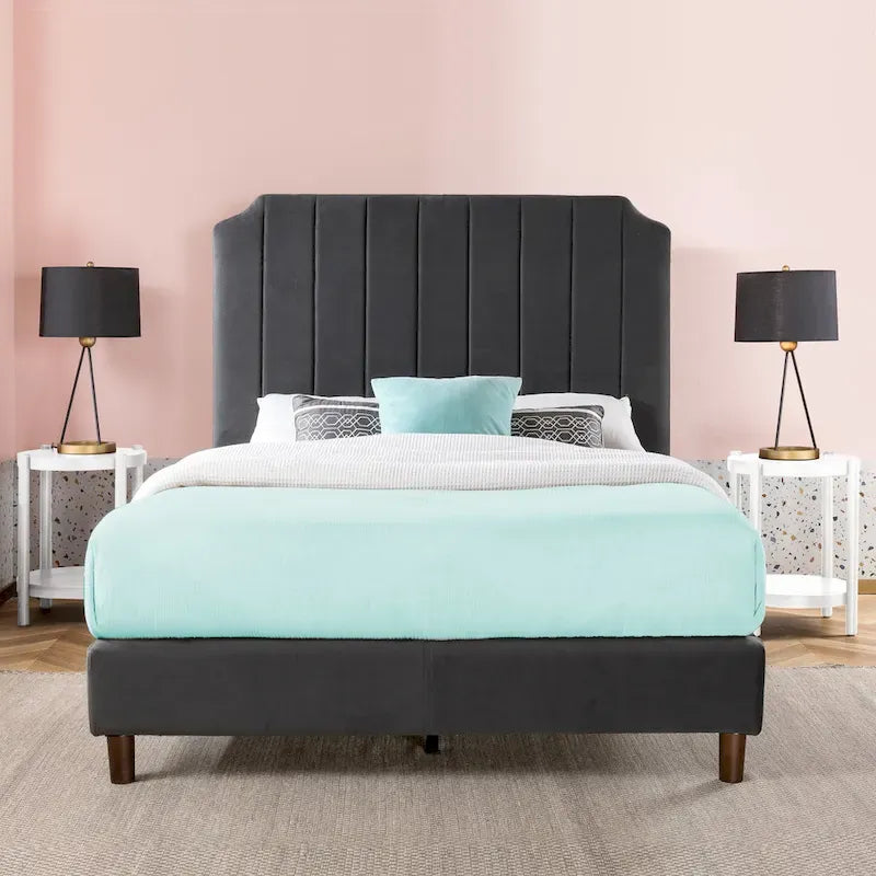 Struttura letto imbottita con piattaforma color ardesia