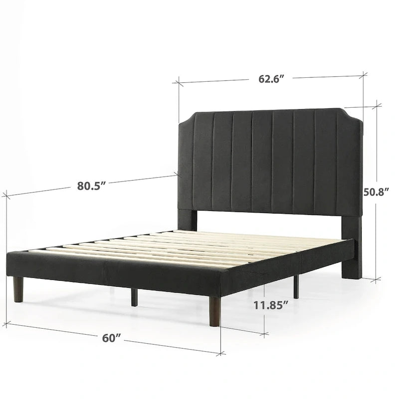 Struttura letto imbottita con piattaforma color ardesia