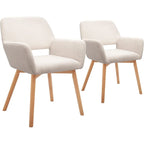 Poltrone Moderne in Velluto con Braccioli e Gambe in Legno Massello, Set da 2, Bianco
