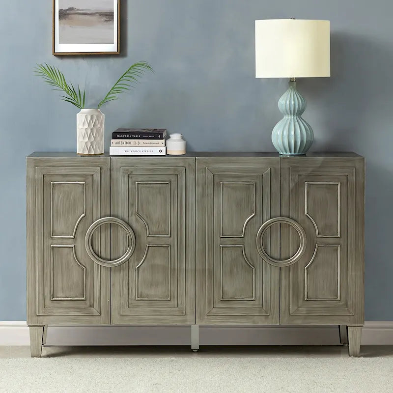 Credenza a buffet contemporanea da 58" con maniglie rotonde in legno massiccio