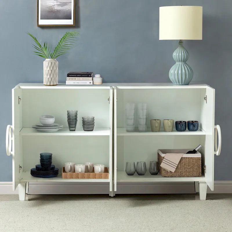 Credenza a buffet contemporanea da 58" con maniglie rotonde in legno massiccio
