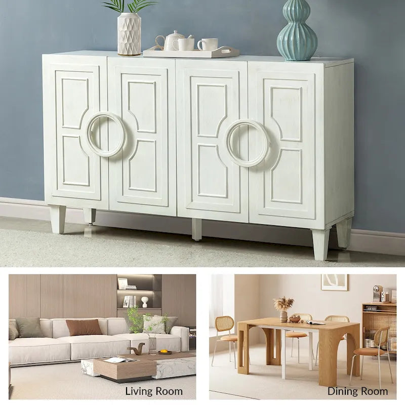 Credenza a buffet contemporanea da 58" con maniglie rotonde in legno massiccio
