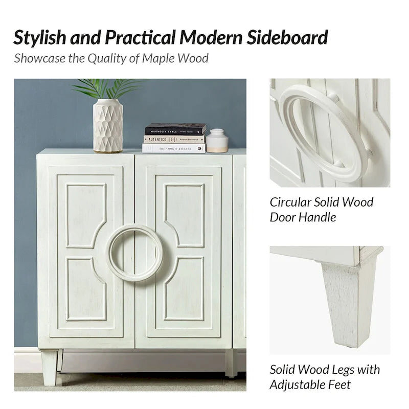 Credenza a buffet contemporanea da 58" con maniglie rotonde in legno massiccio