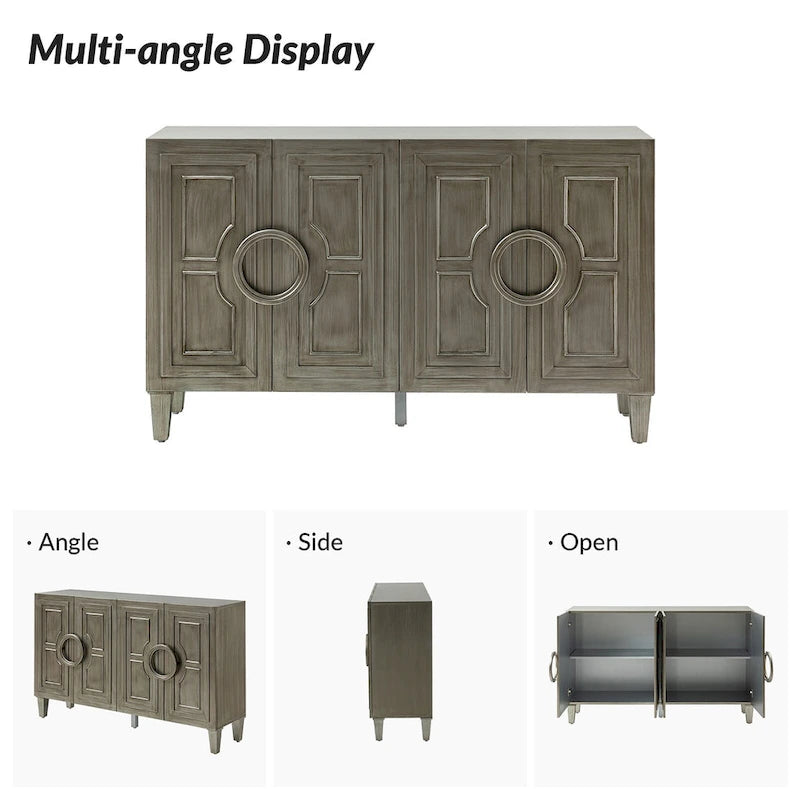 Credenza a buffet contemporanea da 58" con maniglie rotonde in legno massiccio
