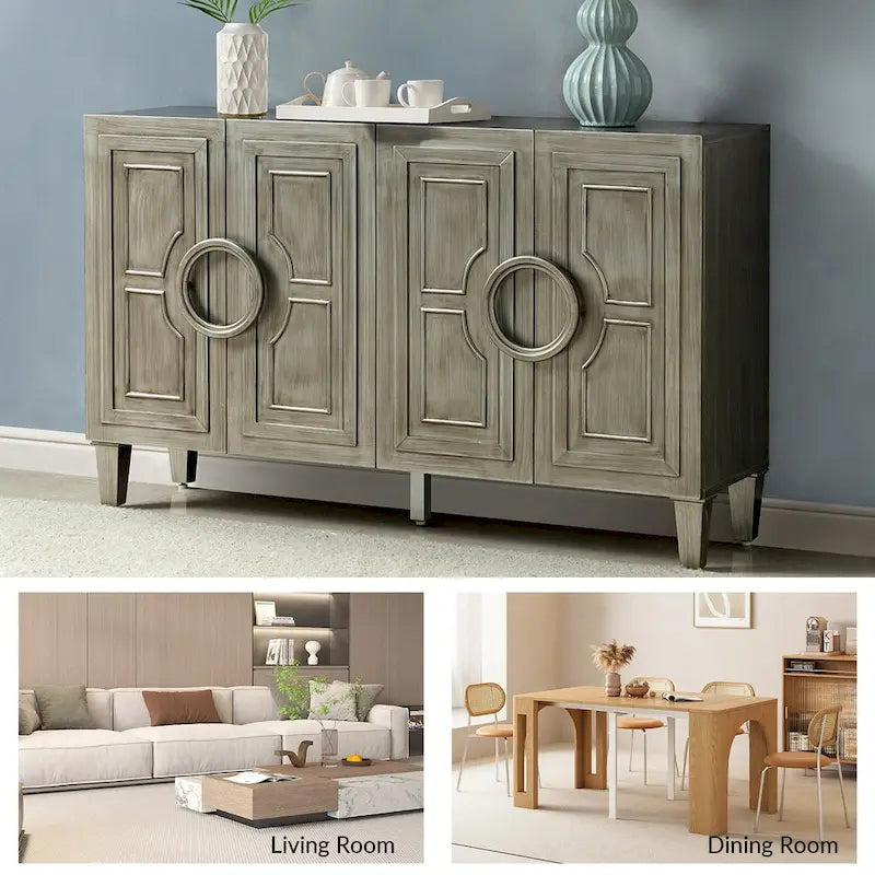 Credenza a buffet contemporanea da 58" con maniglie rotonde in legno massiccio