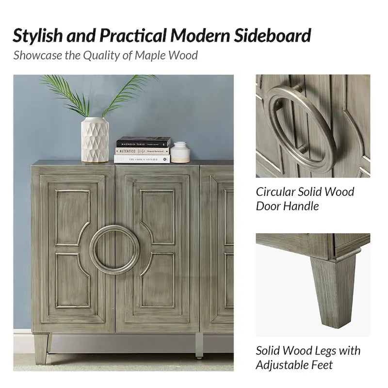 Credenza a buffet contemporanea da 58" con maniglie rotonde in legno massiccio