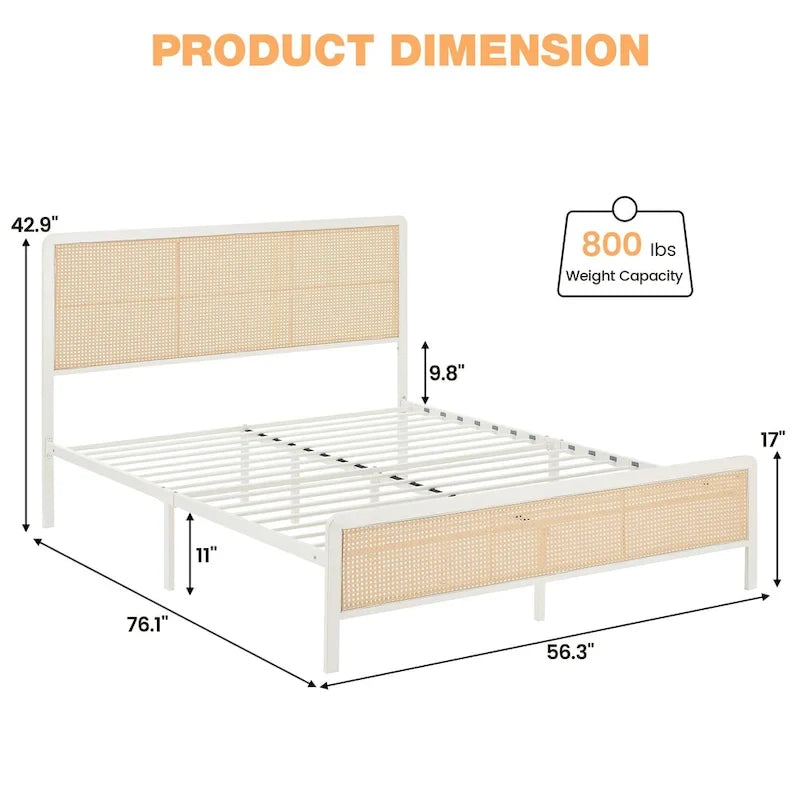 Letto a piattaforma moderno in rattan con testiera e luce a LED
