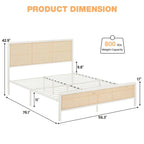 Letto a piattaforma moderno in rattan con testiera e luce a LED