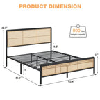 Letto a piattaforma moderno in rattan con testiera e luce a LED