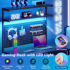 Scrivania da gaming a L con pannello forato e cassetti, supporto per monitor