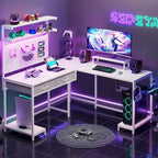 Scrivania da gaming a L con pannello forato e cassetti, supporto per monitor