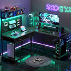 Scrivania da gaming a L con pannello forato e cassetti, supporto per monitor
