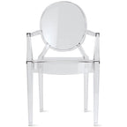 Sedia in acrilico trasparente dal design moderno con braccioli, per interni ed esterni, da pranzo o cucina