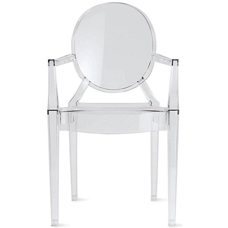 Sedia in acrilico trasparente dal design moderno con braccioli, per interni ed esterni, da pranzo o cucina