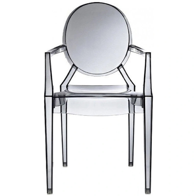 Sedia in acrilico trasparente dal design moderno con braccioli, per interni ed esterni, da pranzo o cucina
