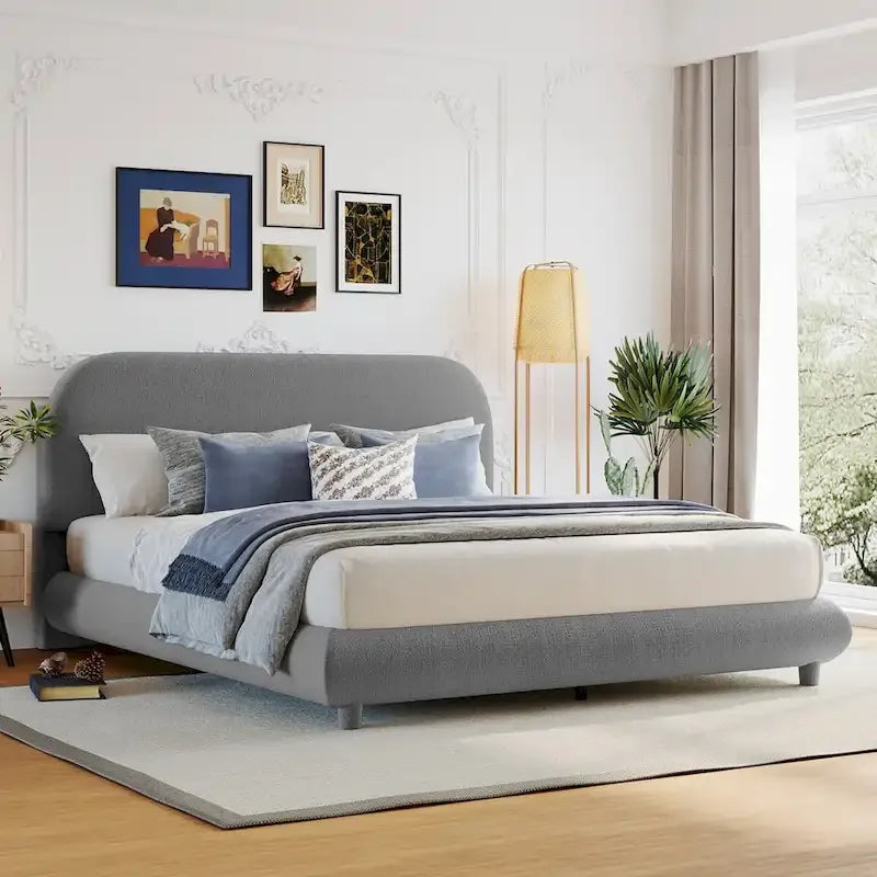 Letto a piattaforma imbottito queen size in pile Teddy con tessuto spesso