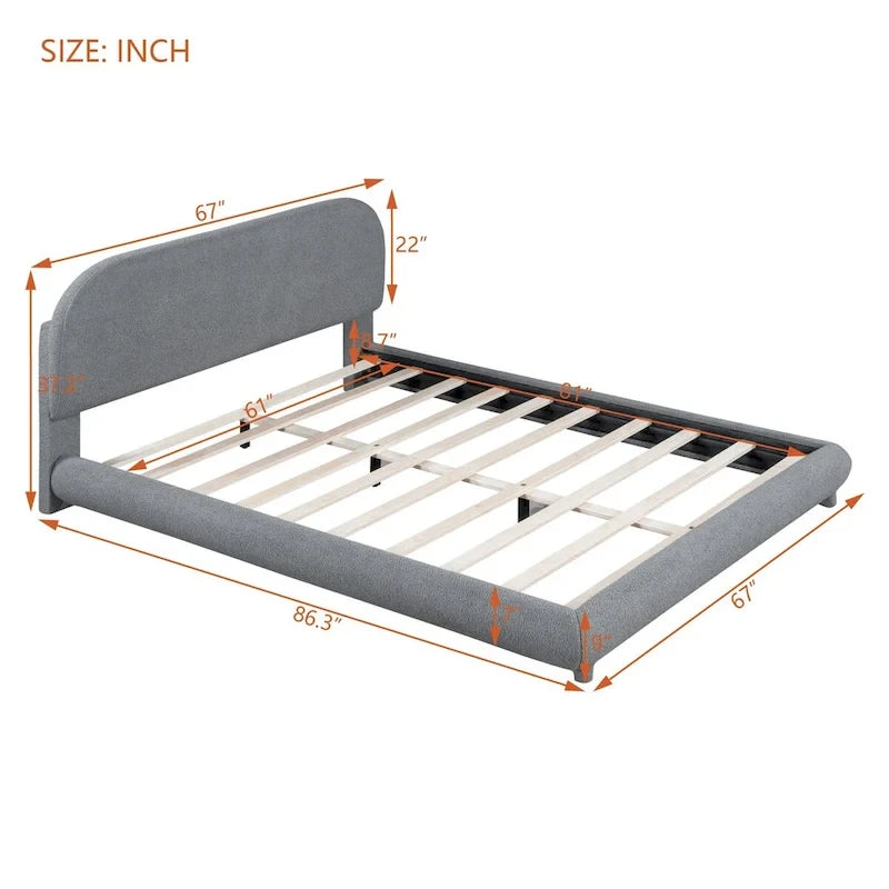 Letto a piattaforma imbottito queen size in pile Teddy con tessuto spesso