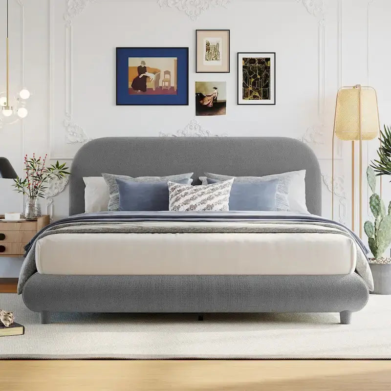 Letto a piattaforma imbottito queen size in pile Teddy con tessuto spesso