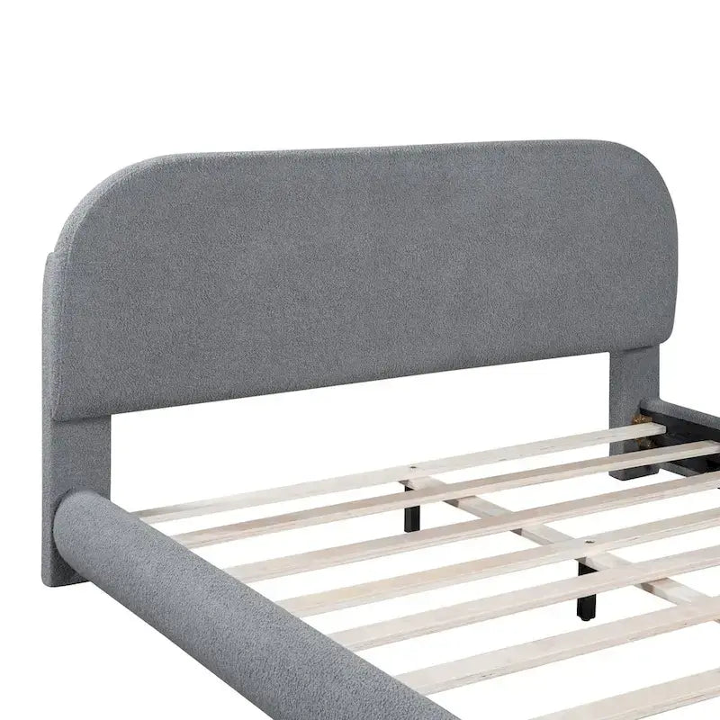 Letto a piattaforma imbottito queen size in pile Teddy con tessuto spesso