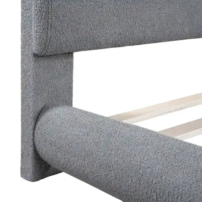 Letto a piattaforma imbottito queen size in pile Teddy con tessuto spesso