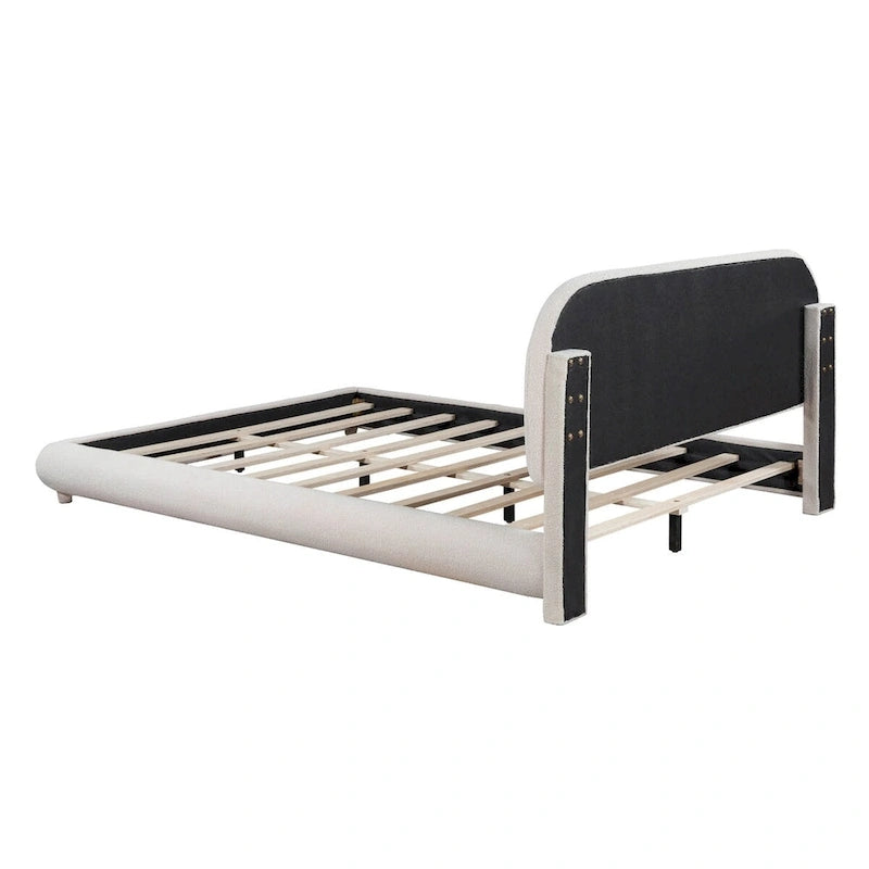 Letto a piattaforma imbottito queen size in pile Teddy con tessuto spesso
