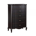 Cassettiera alta 96,5 cm color ciliegio, 5 cassetti, gambe a sciabola, in legno di caucciù nero