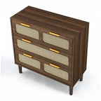 Cassettiera a 3 cassetti in rattan stile Boho moderno di metà secolo con struttura in MDF e gambe in legno massello, cassettiera