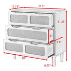 Cassettiera a 3 cassetti in rattan stile Boho moderno di metà secolo con struttura in MDF e gambe in legno massello, cassettiera