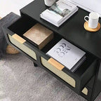 Cassettiera a 3 cassetti in rattan stile Boho moderno di metà secolo con struttura in MDF e gambe in legno massello, cassettiera