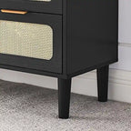 Cassettiera a 3 cassetti in rattan stile Boho moderno di metà secolo con struttura in MDF e gambe in legno massello, cassettiera