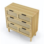 Cassettiera a 3 cassetti in rattan stile Boho moderno di metà secolo con struttura in MDF e gambe in legno massello, cassettiera