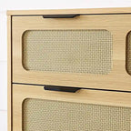Cassettiera a 3 cassetti in rattan stile Boho moderno di metà secolo con struttura in MDF e gambe in legno massello, cassettiera