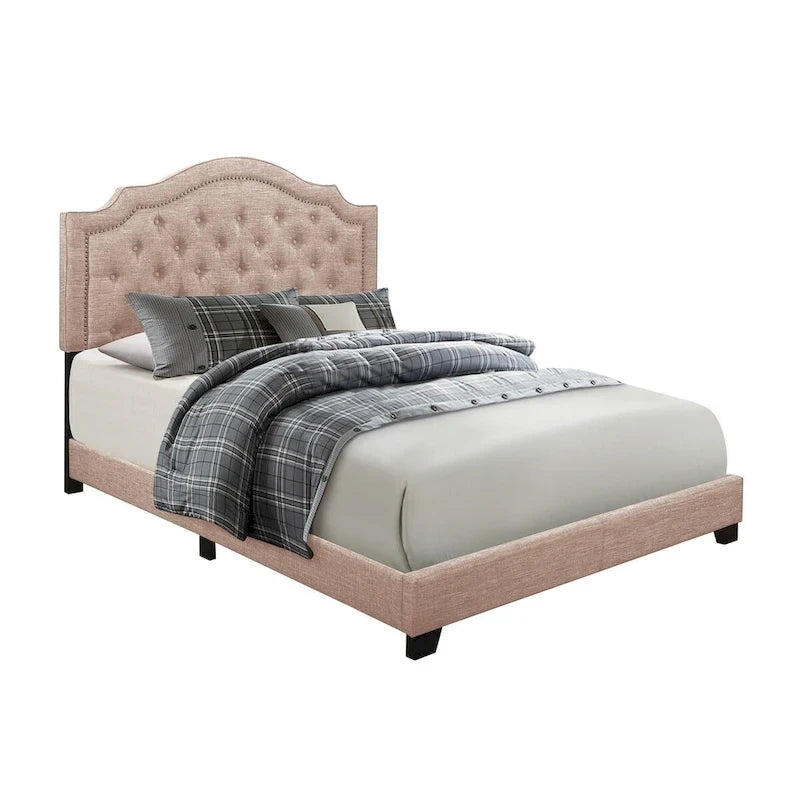 Letto imbottito in tessuto trapuntato beige