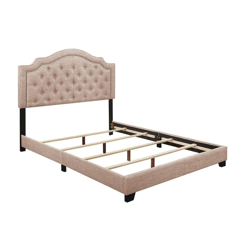 Letto imbottito in tessuto trapuntato beige