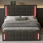 Letto Imbottito con Contenitore Idraulico e Stazione di Ricarica USB