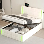 Letto Imbottito con Contenitore Idraulico e Stazione di Ricarica USB