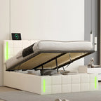 Letto Imbottito con Contenitore Idraulico e Stazione di Ricarica USB
