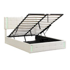 Letto Imbottito con Contenitore Idraulico e Stazione di Ricarica USB