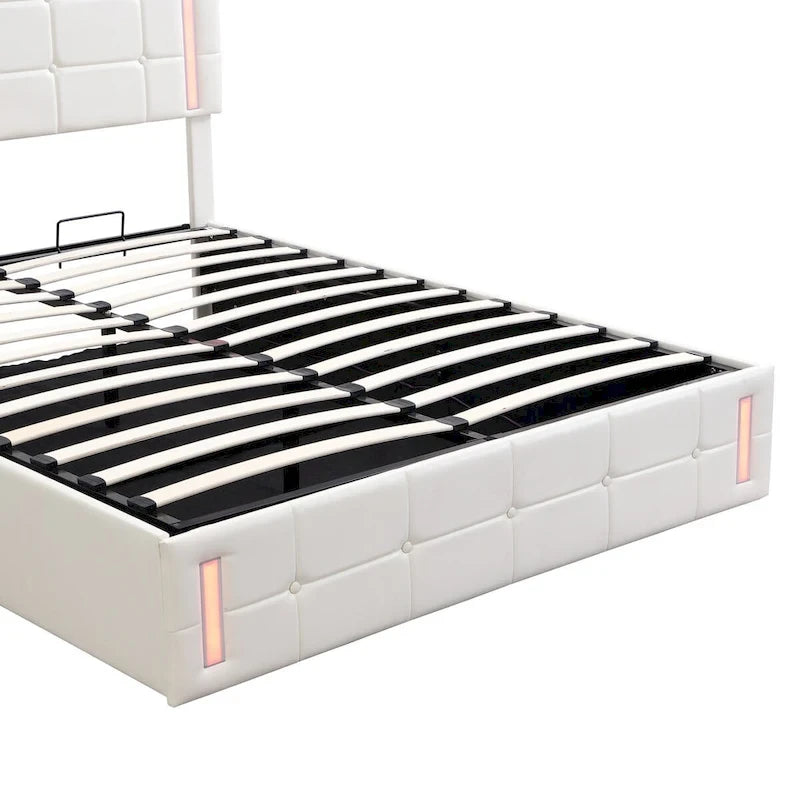 Letto Imbottito con Contenitore Idraulico e Stazione di Ricarica USB